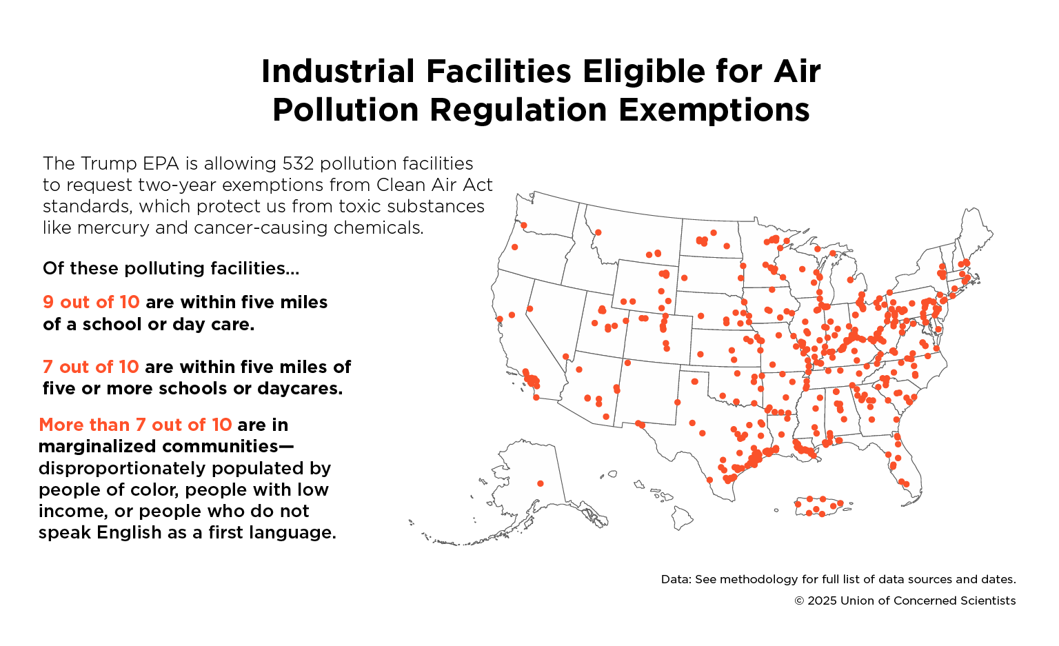a U.S. map showing the locations of 500+ chemical facilities 